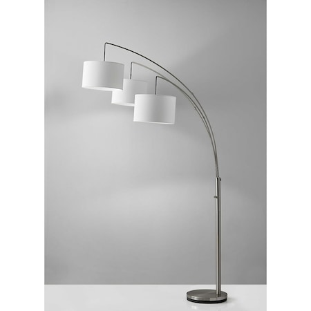 Estallar Three Light Brushed Steel Metal Arc Floor Lamp with Suspended White Drum Shades ES3099692